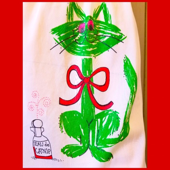 😺Vintage 60s Eau de Catnip Cutest Happy Green Kitty Mini Slip Skirt - Picture 8 of 8